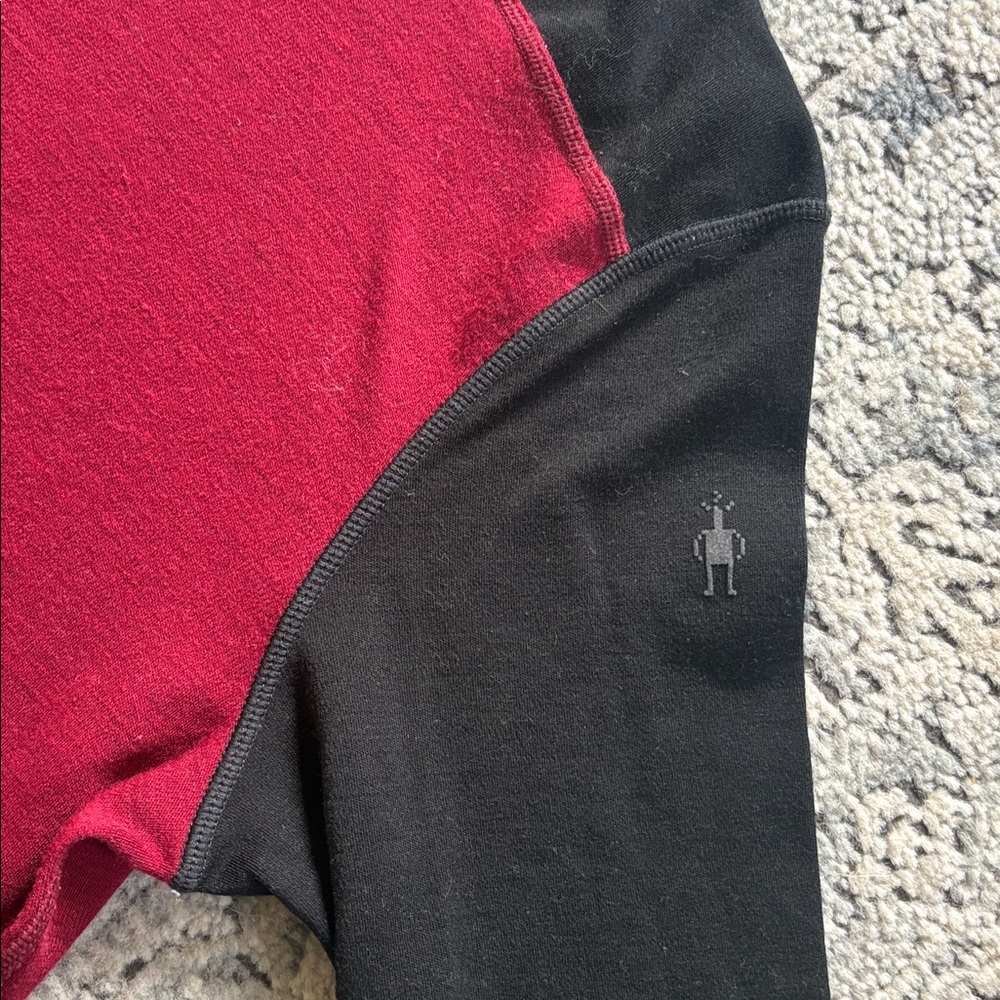 Smartwool Burgundy and Black Long Sleeve Athletic Crew shirt merino wool - Picture 2 of 5